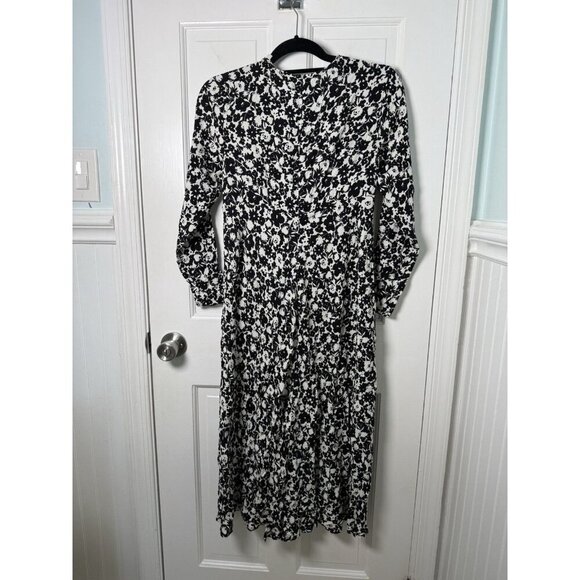 Boden Crew Neck Midi Tea Dress in Black Bloom Silhouette NWOT Size US 4P - Picture 8 of 12